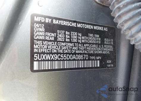 2013 BMW X3 xDrive28I z USA, uszkodzony, nr VIN 5UXWX9C55D0A08670